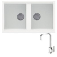 Reginox BEST450W/ASTORIA BEST450 2 Bowl White Regi-Granite Composite Sink & Astoria Chrome Tap Pack