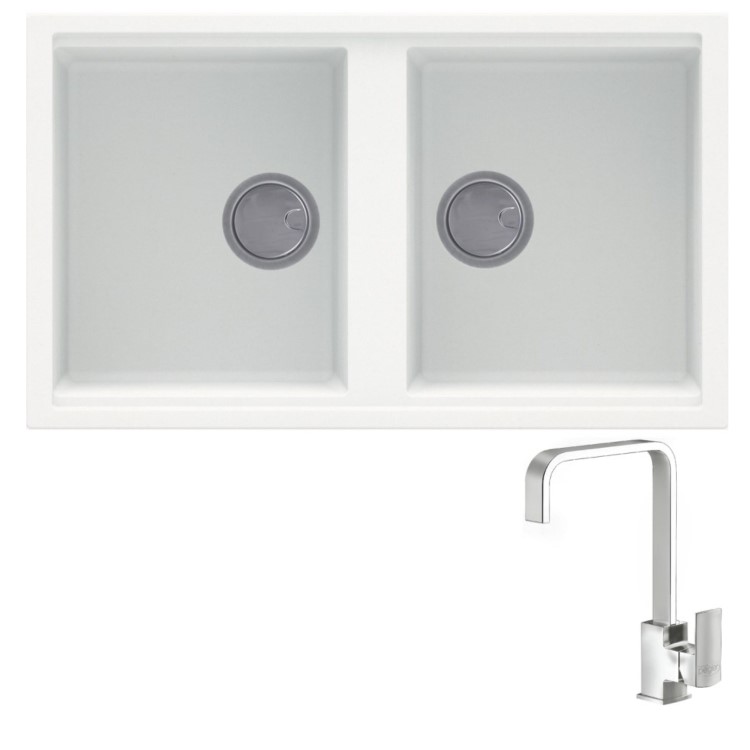 Reginox BEST450W/ASTORIA BEST450 2 Bowl White Regi-Granite Composite Sink & Astoria Chrome Tap Pack
