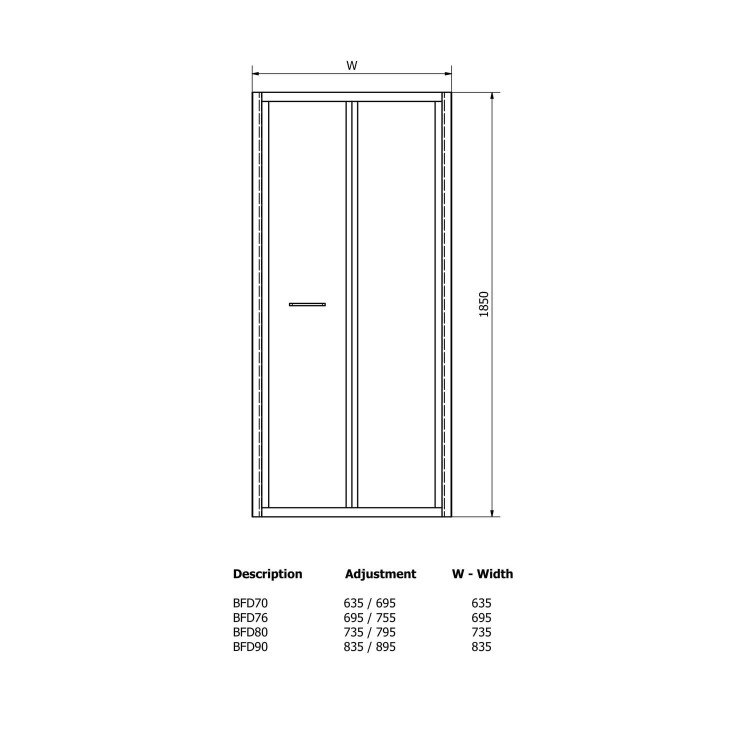 Claritas 6 Bi-Fold Shower Door - 900mm - without Side Panel