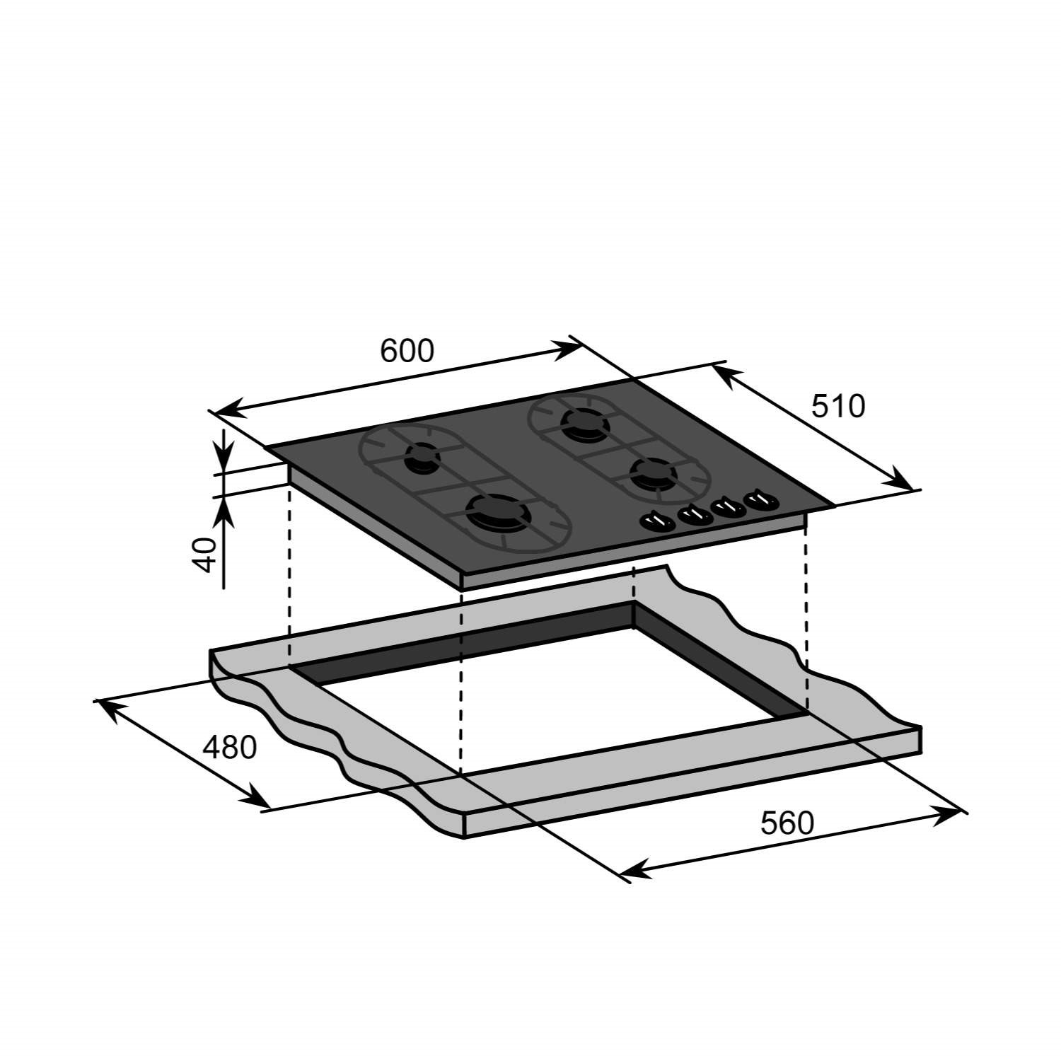 Baumatic BGG64 Four Burner Gasonglass Hob With Wok Burner Black