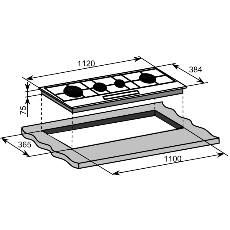 Baumatic BHG112SS Premium-line Slimline Four burner 112cm Gas Hob Stainless Steel