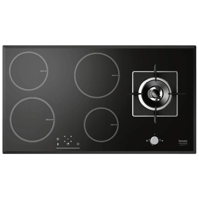 Baumatic BHI909TS.GWK Premiumline 90cm Wide Mixed Fuel Induction Hob With Gas Wok Burner