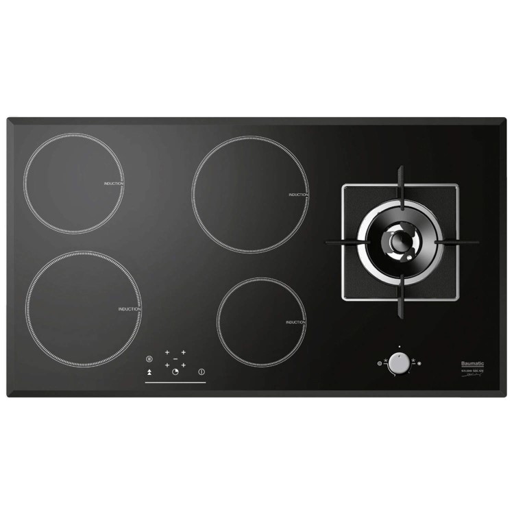 Baumatic BHI909TS.GWK Premium-line 90cm Wide Mixed Fuel Induction Hob With Gas Wok Burner - Black
