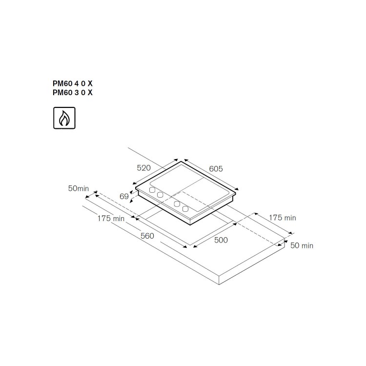 Bertazzoni BHOB-PM60-3-0-X PM60-3-0-X Design 60cm Three Burner Gas Hob Stainless Steel