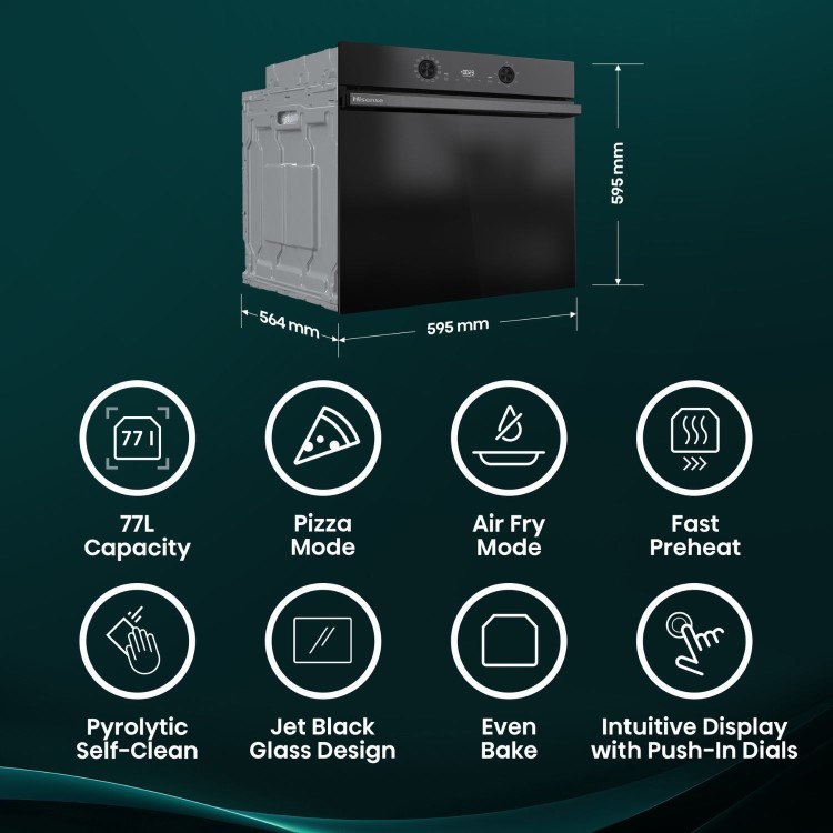 Hisense Hi2 BI626PBUPUK Electric Single Oven with Pyrolytic Cleaning - Black