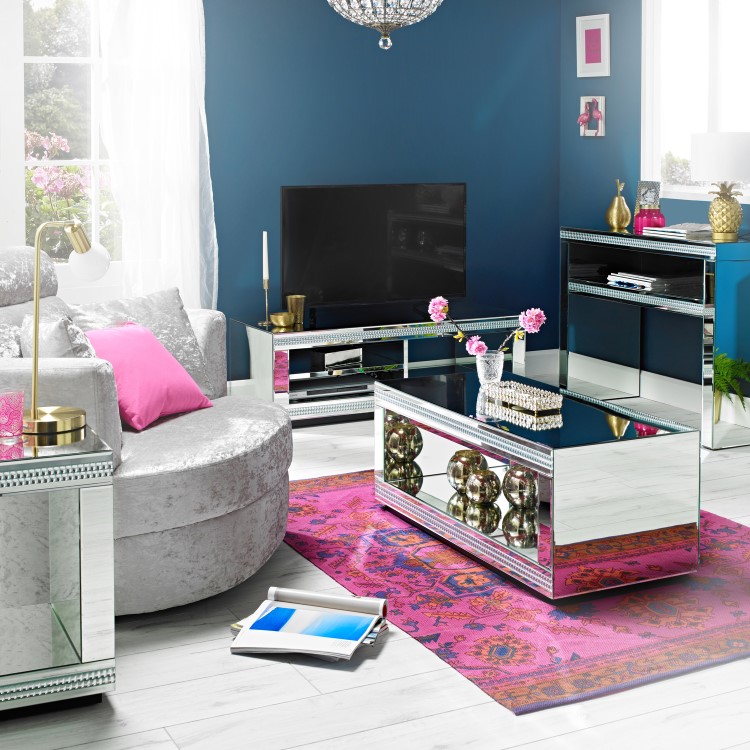 LPD Biarritz Mirrored TV Stand with Diamante Trim - TV's up to 40"