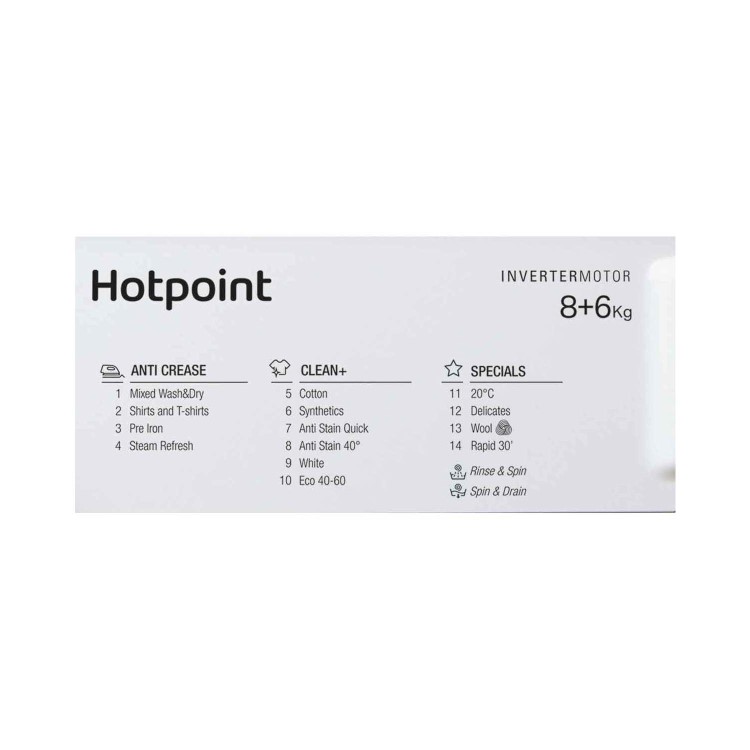 Hotpoint 8kg Wash 6kg Dry Integrated Washer Dryer With Quiet Inverter Motor