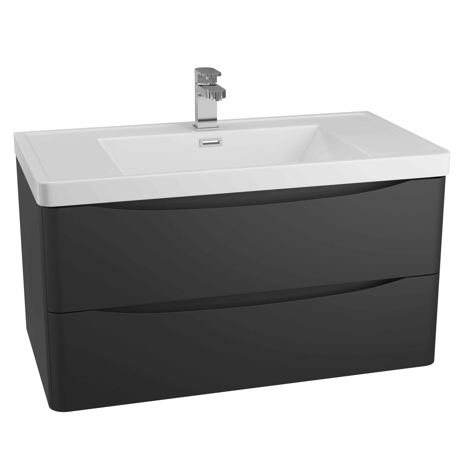 Black Wall Hung Bathroom Vanity Unit & Basin W900 x H500mm Oakland BKWMC894A Appliances Direct