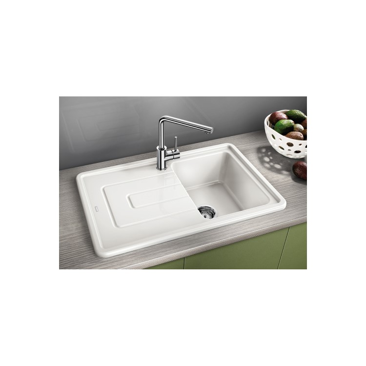 Single Bowl White Ceramic Kitchen Sink with Reversible Drainer - Blanco Tolon 45S Cry