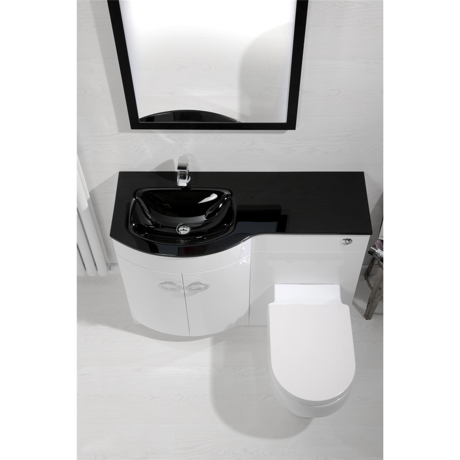 White Left Hand Vanity Unit Black Glass Basin Without Toilet