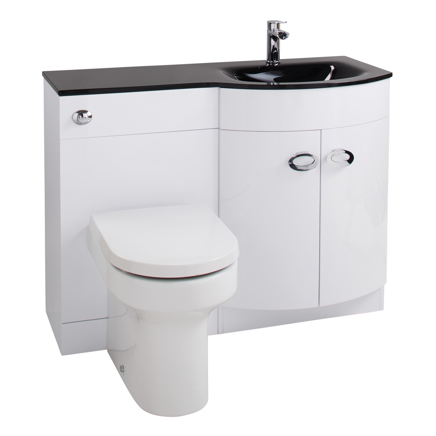 White Right Hand Vanity Unit Black Glass Basin Without Toilet