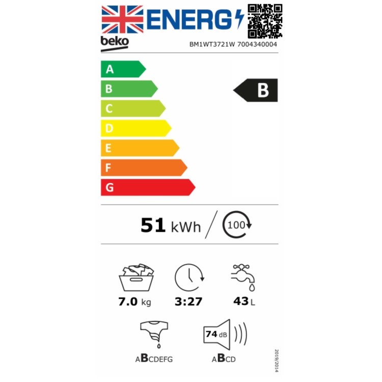 Beko 7kg 1200rpm Washing Machine - White