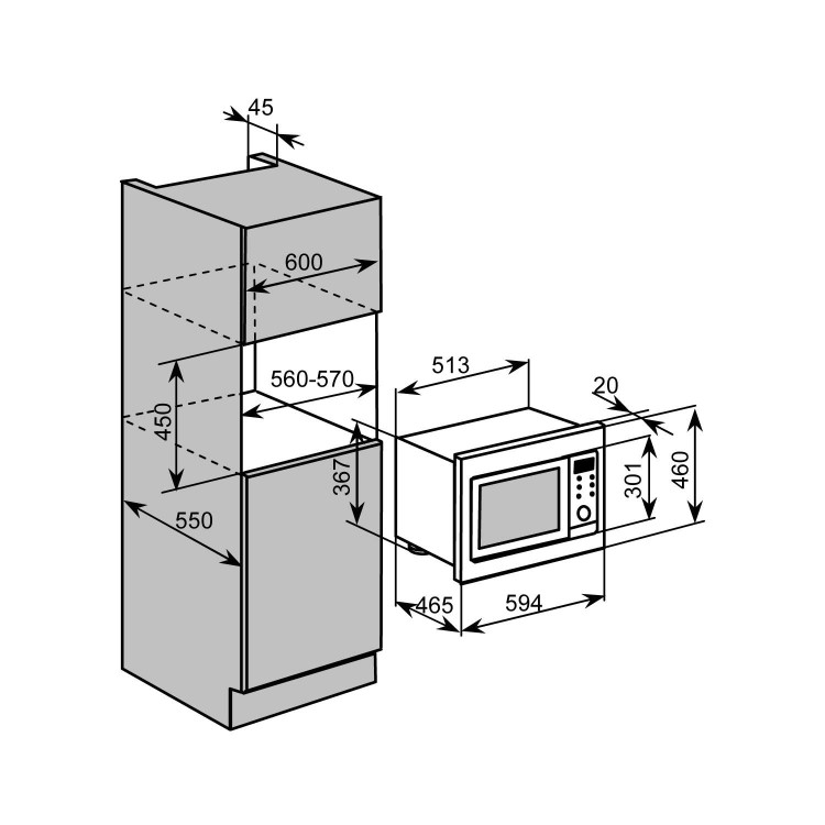Baumatic BMC253SS 25 Litre Built-in Combi Microwave Stainless Steel