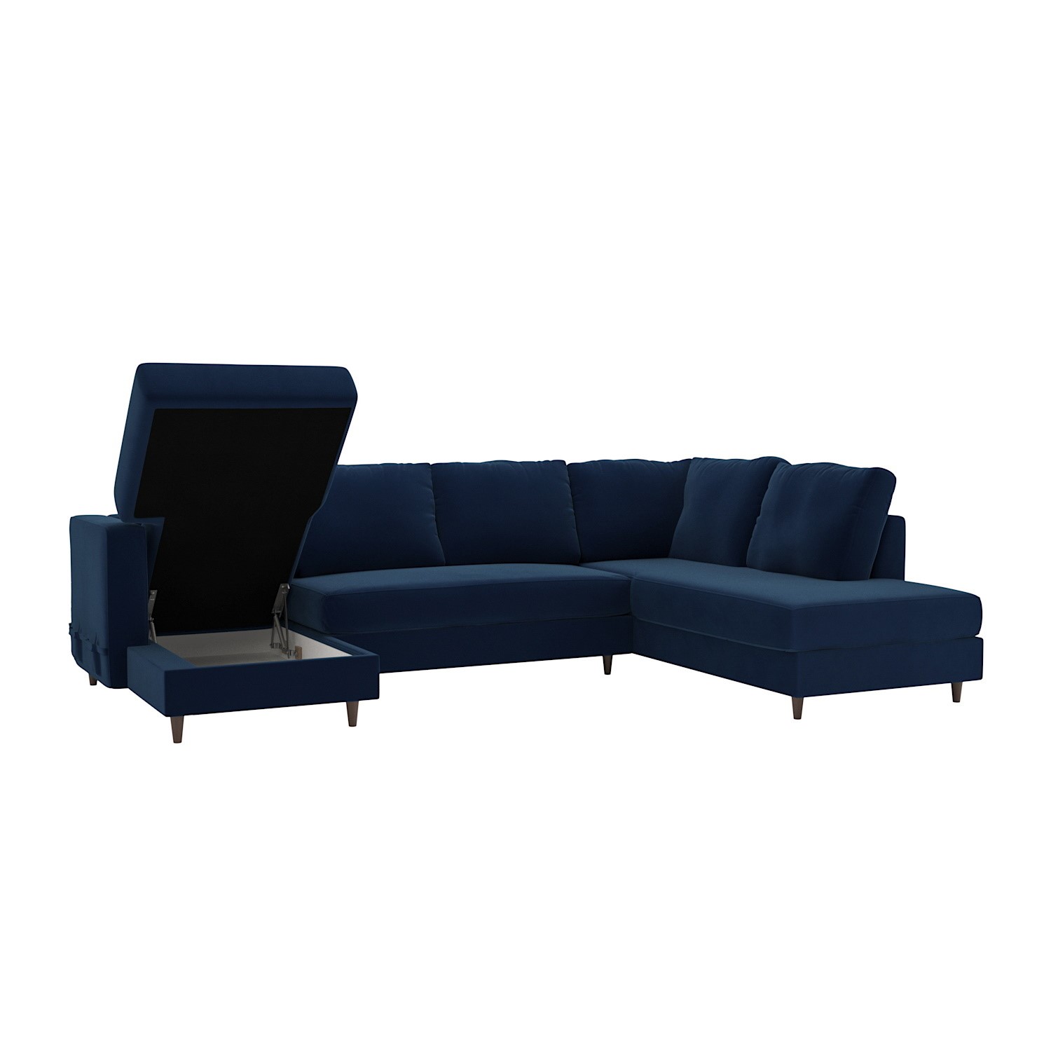 Navy Blue Velvet U-Shaped Right Hand Facing Sofa Bed with Storage - Seats BOE007 - Picture 3 of 8