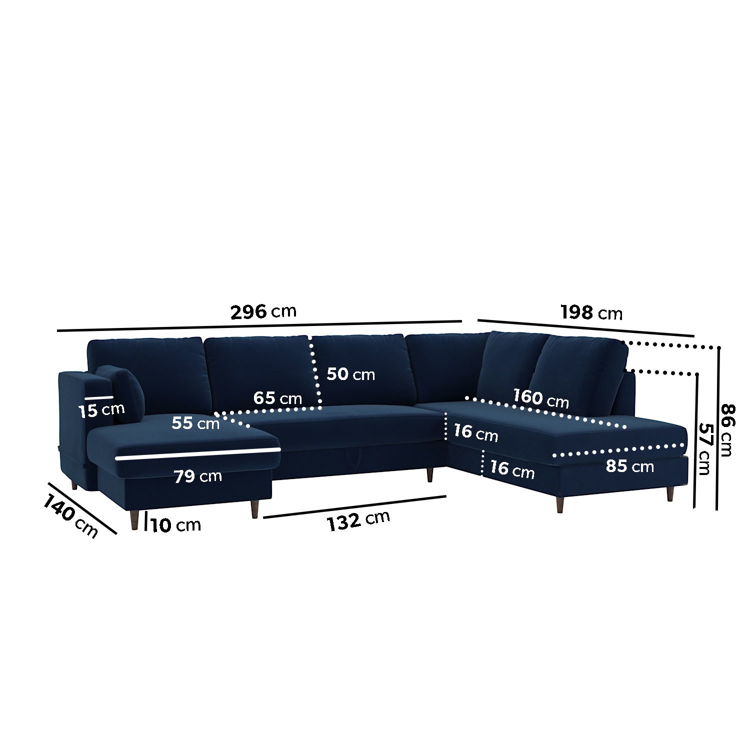 Navy Blue Velvet U-Shaped Right Hand Facing Sofa Bed with Storage - Seats BOE007 - Picture 8 of 8