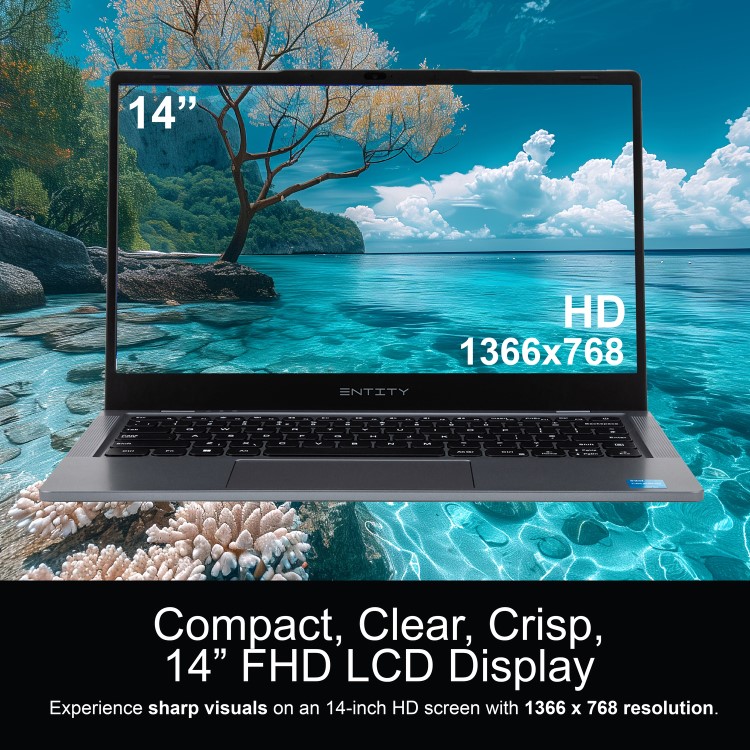 Entity Book 14 Intel Celeron 4GB RAM 128GB eMMC 14 Inch Windows 11 Home Laptop