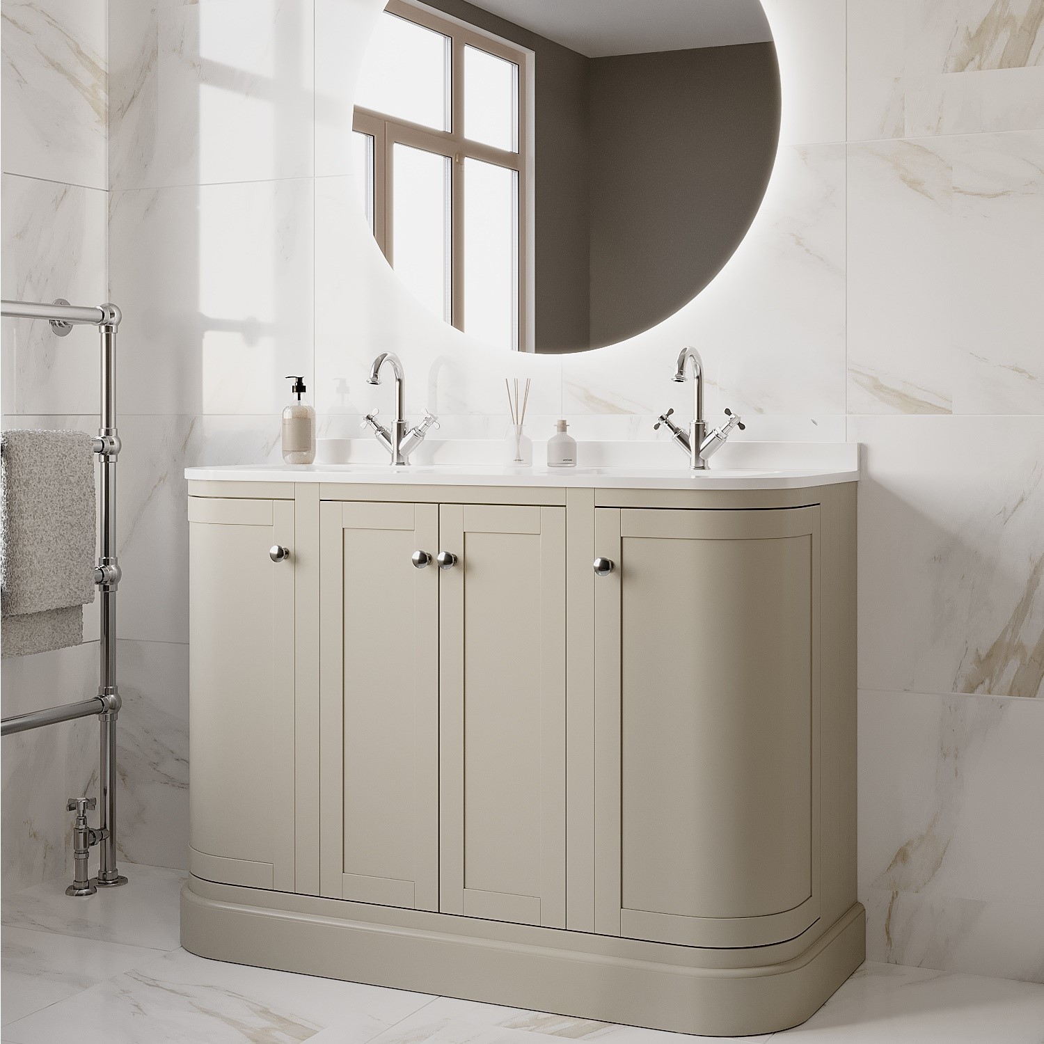 1200mm Beige Curved Freestanding Double Vanity Unit with Basin ...