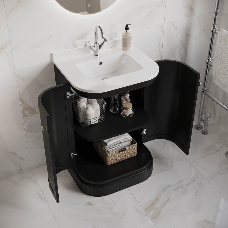 600mm Black Curved Freestanding Vanity Unit with Basin - Bowland