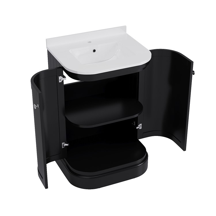 600mm Black Curved Freestanding Vanity Unit with Basin - Bowland