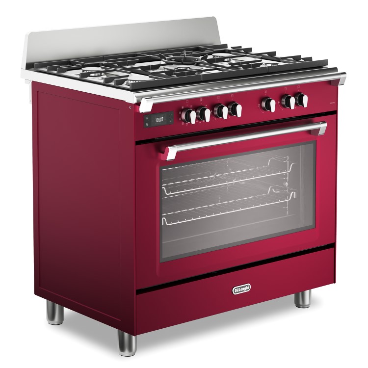 DeLonghi 90cm Dual Fuel Range Cooker - Burgundy