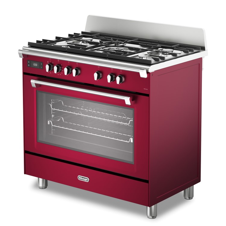 DeLonghi 90cm Dual Fuel Range Cooker - Burgundy