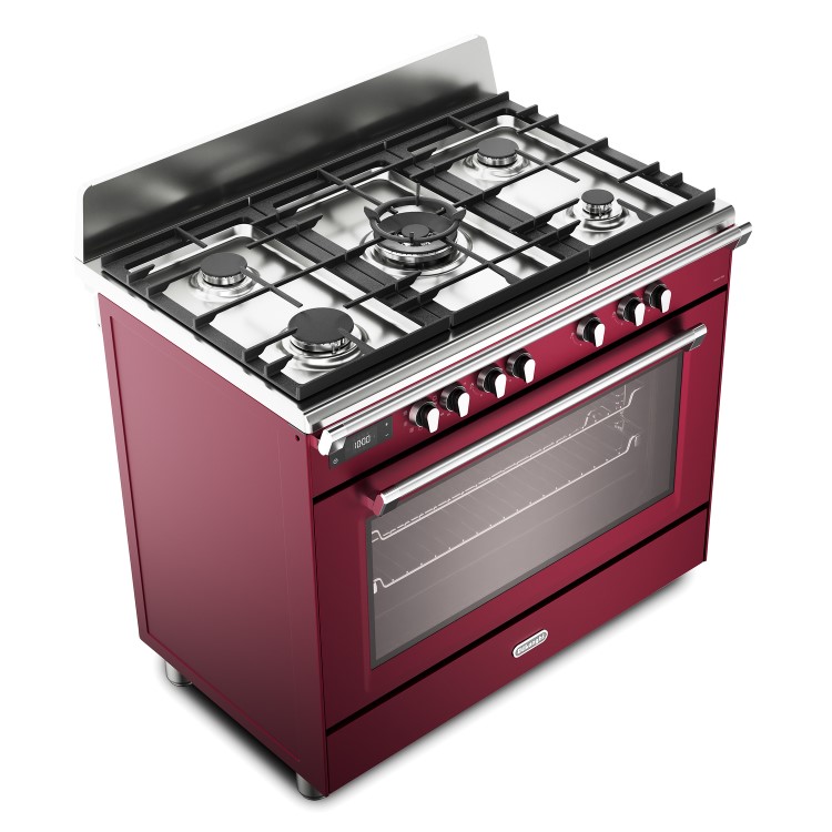 DeLonghi 90cm Dual Fuel Range Cooker - Burgundy