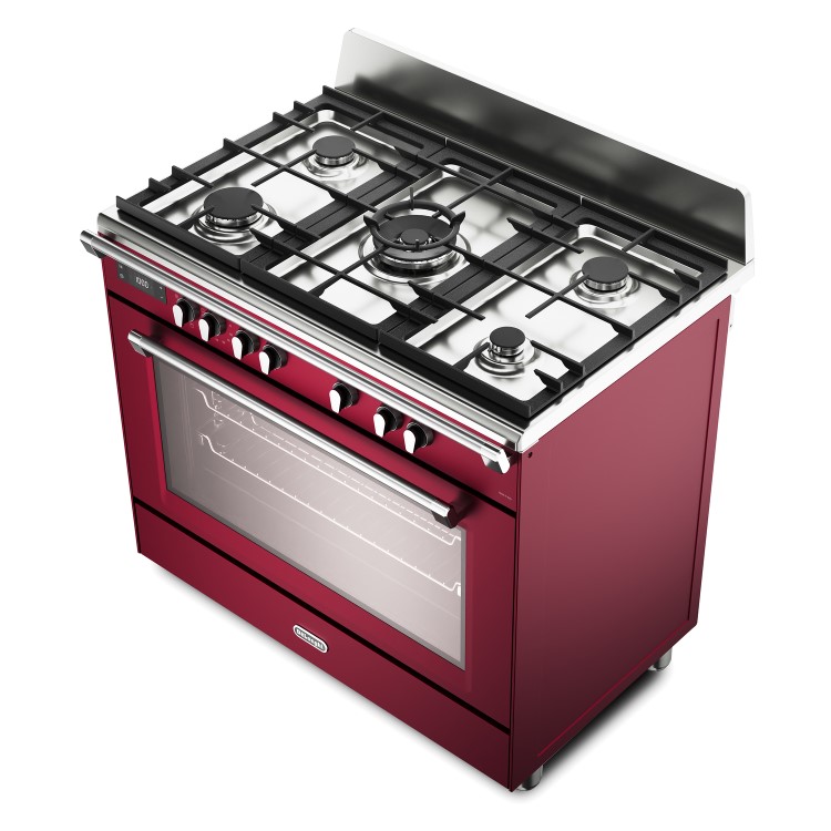DeLonghi 90cm Dual Fuel Range Cooker - Burgundy