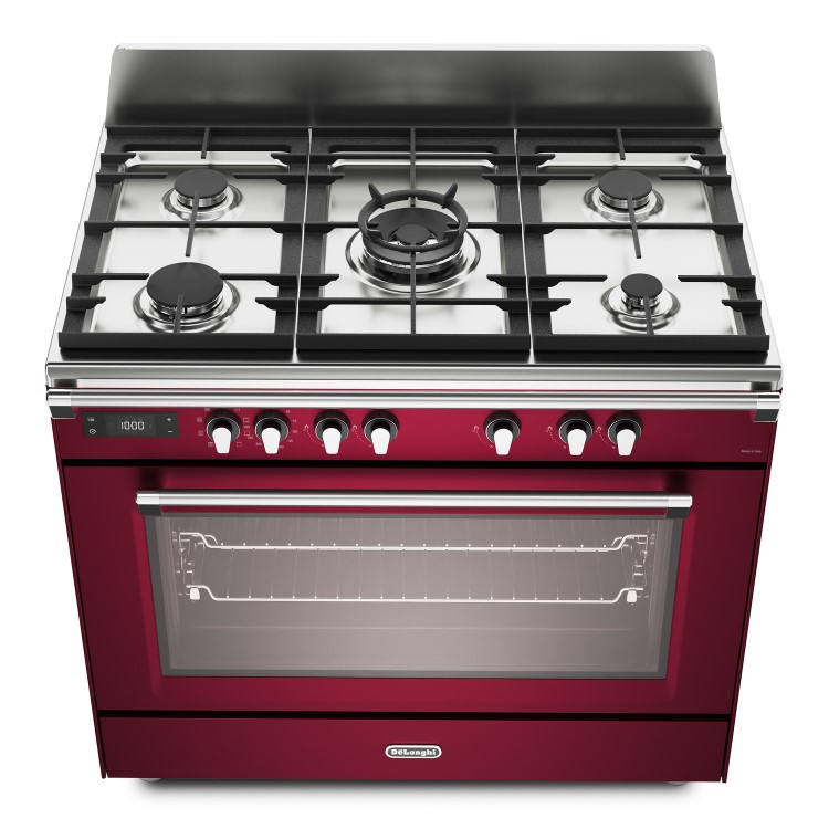DeLonghi 90cm Dual Fuel Range Cooker - Burgundy