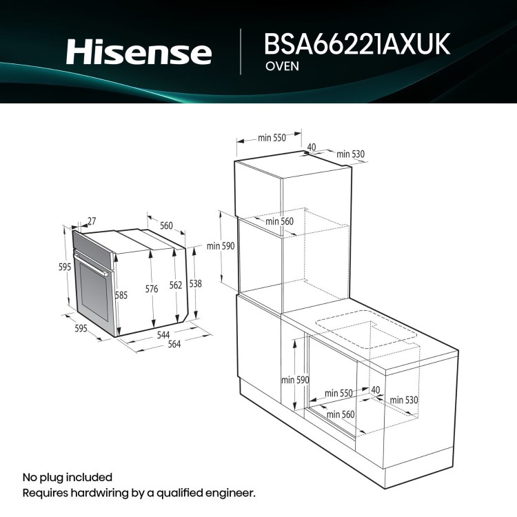 Hisense Hi4 BSA66221AXUK Electric Single Oven with Vapour Cleaning - Stainless Steel