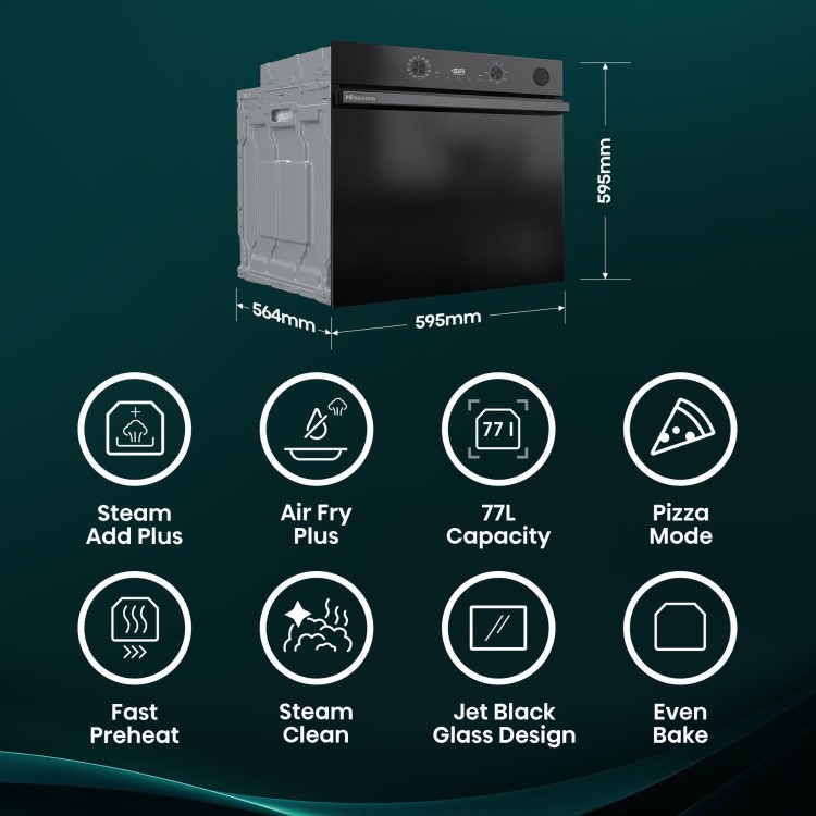 Hisense Hi4 BSA66221ADBGUK Electric Single Oven with Vapour Cleaning - Black