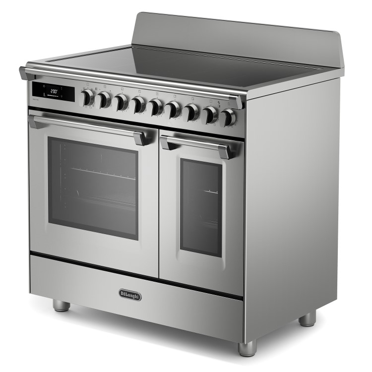DeLonghi 90cm Electric Range Cooker with Warming Zone - Stainless Steel