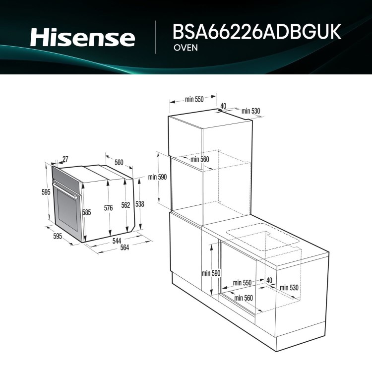 Hisense Hi4 BSA66226ADBGUK BlackLine Built In Electric Single Oven - Black