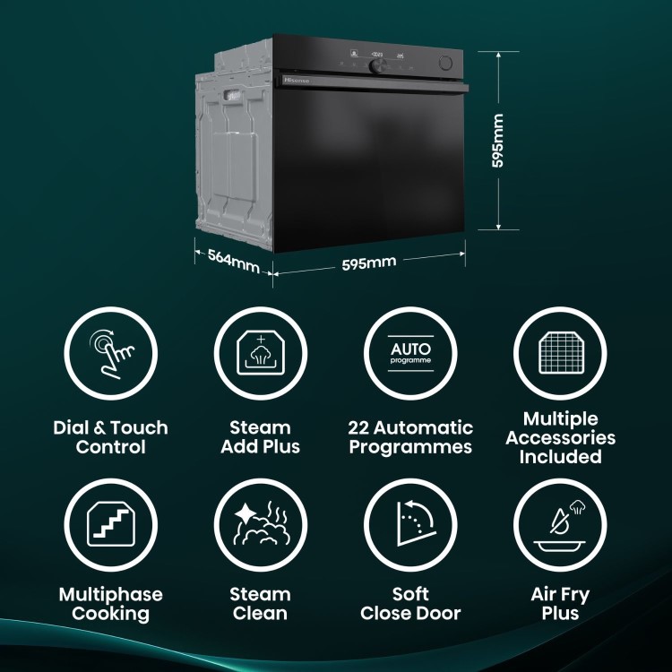 Hisense Hi6 SE BSA66331ABDGUK Electric Single Oven with Vapour Cleaning - Black