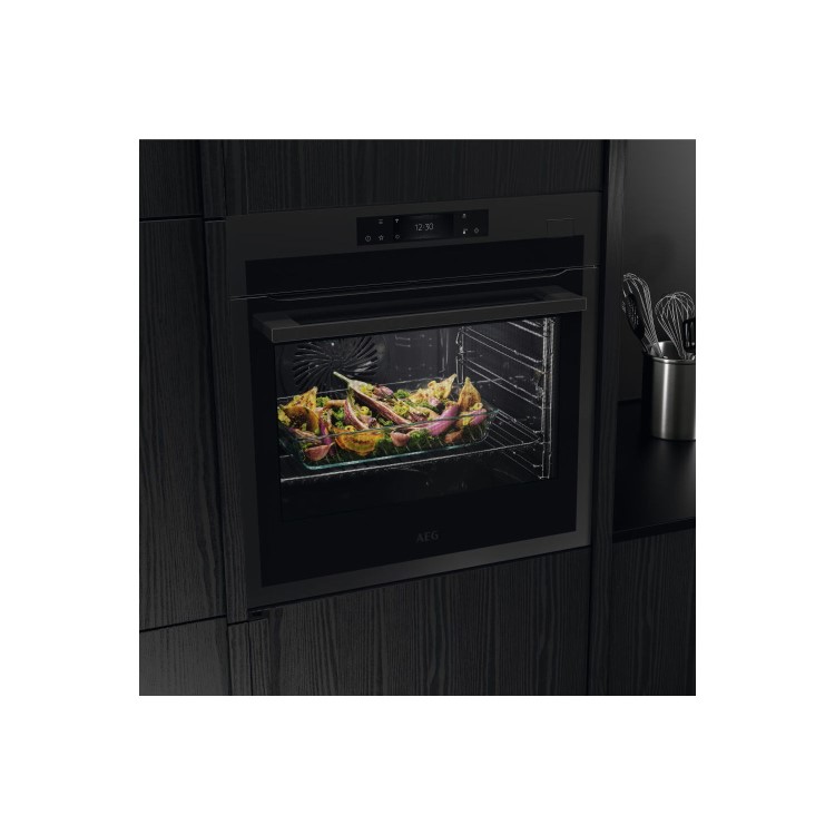 AEG 7000 Series BSE778380T SteamCrisp Pyrolytic Self-Cleaning Single Oven with Food Probe - Matt Black