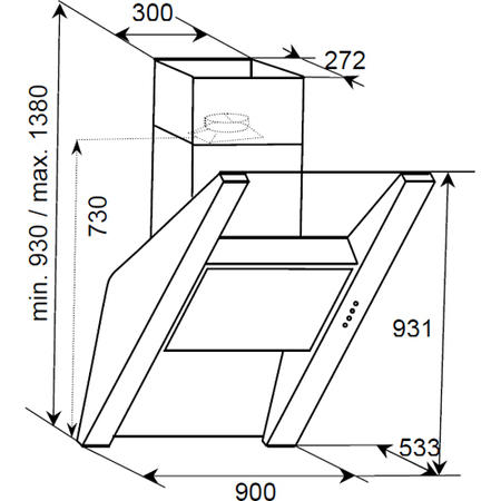 Baumatic BTC918GL Angled 90cm Chimney Cooker Hood Stainless Steel And Black Glass