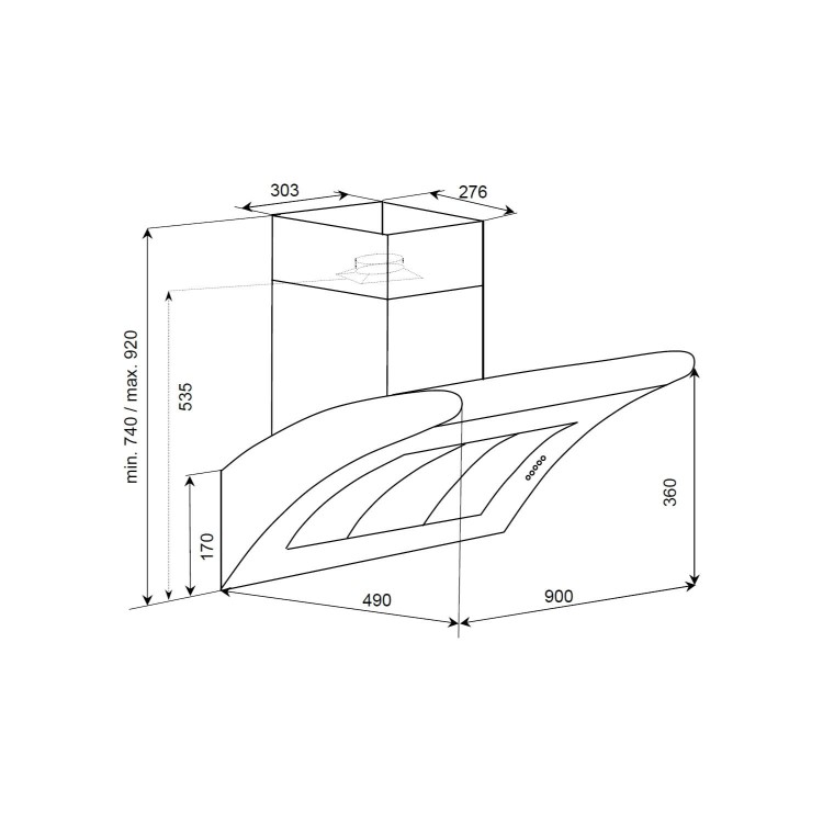 Baumatic BTC975SS Curved Angled 90cm Chimney Cooker Hood