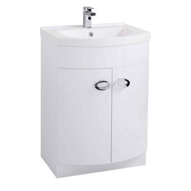 Curved White Bathroom Vanity Unit & Basin - W600mm