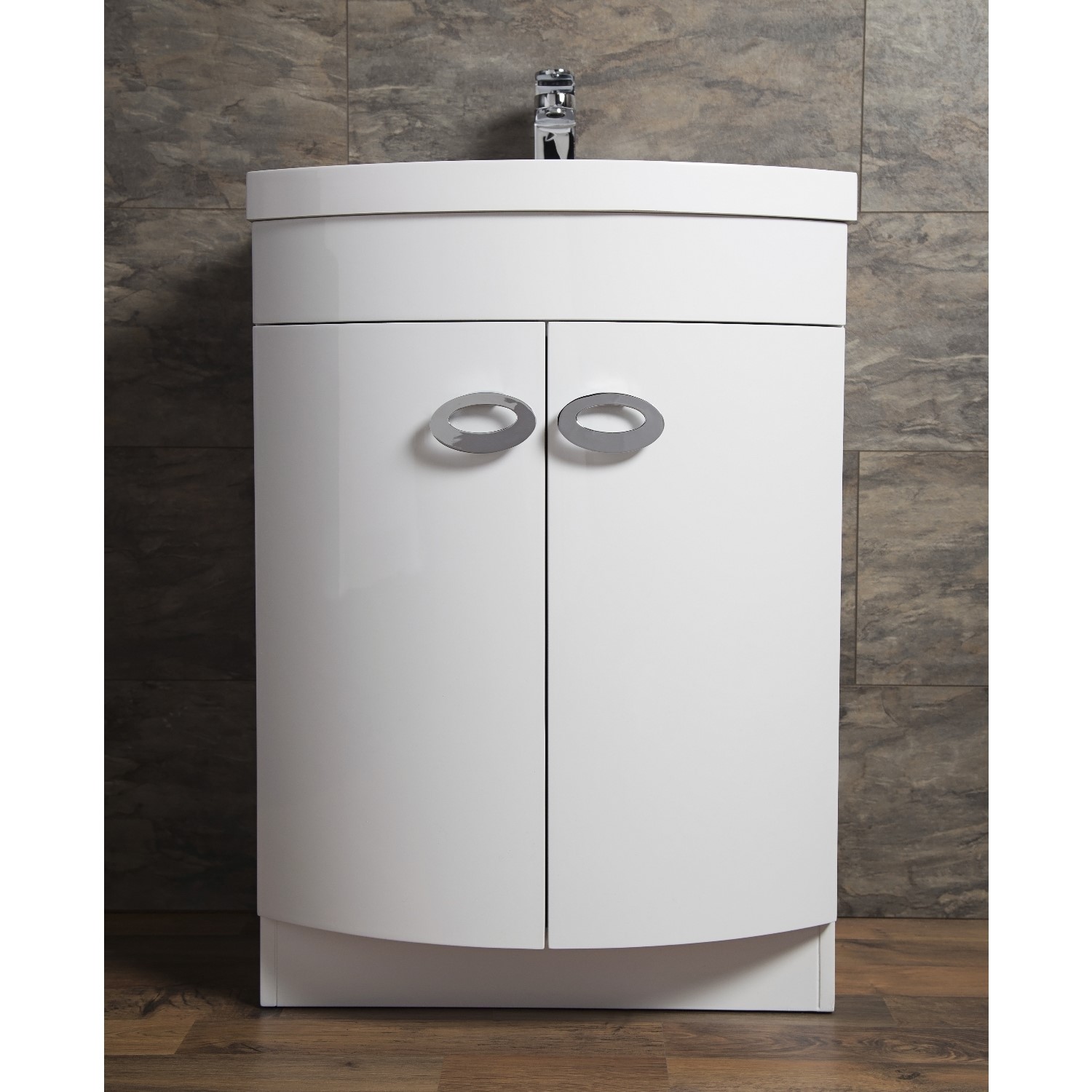 Curved White Bathroom Vanity Unit Basin W600mm