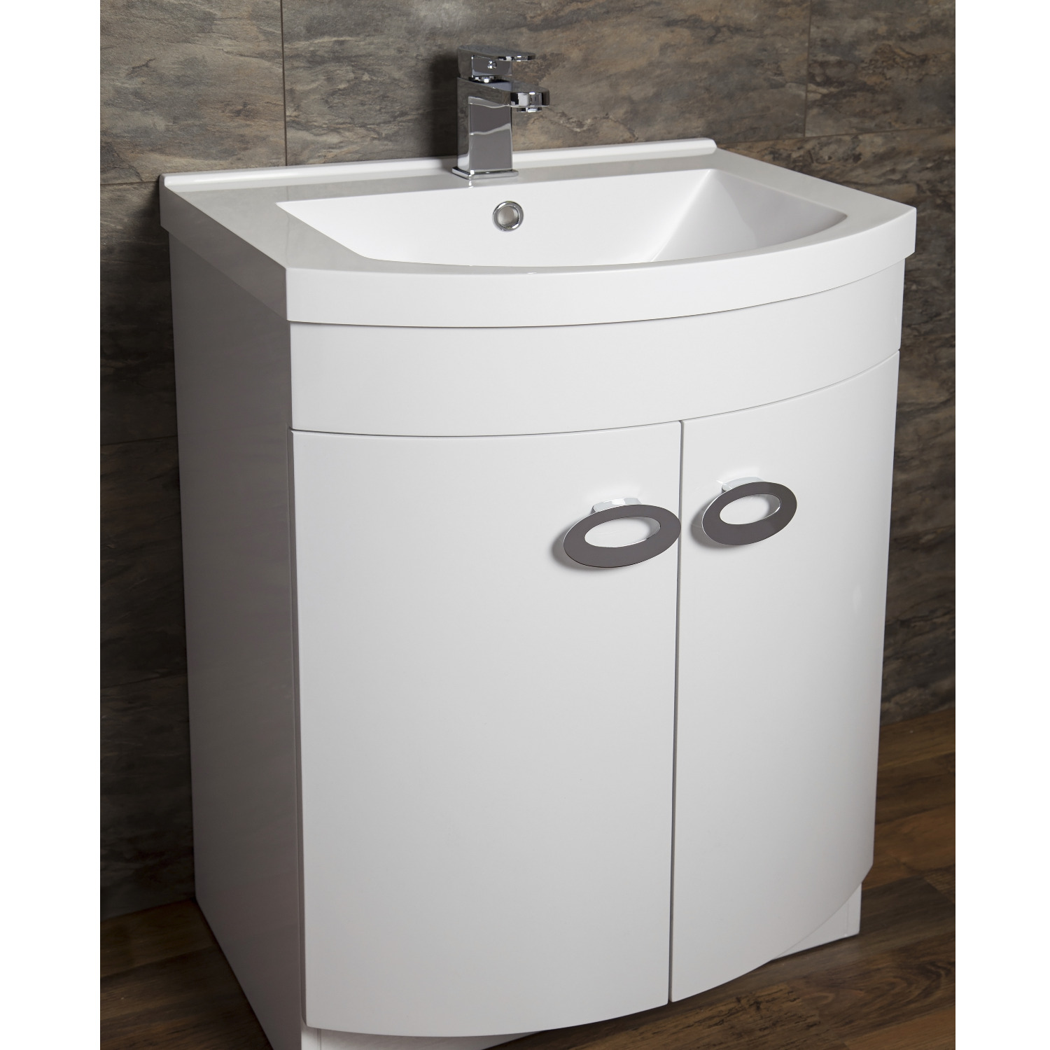 Curved White Bathroom Vanity Unit Basin W600mm Bu001 Rf Appliances Direct - Curved Bathroom Sink Unit