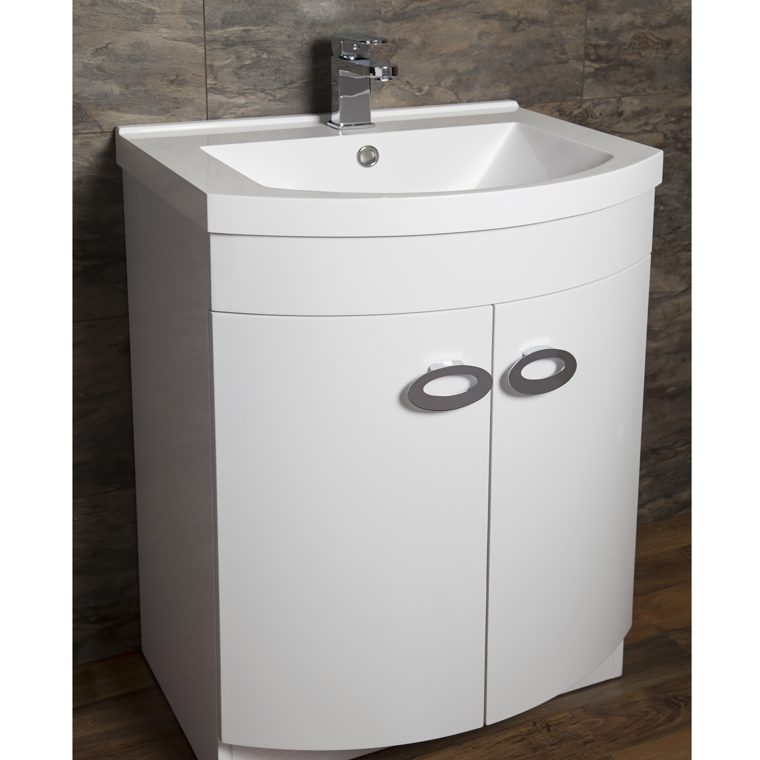 Curved White Bathroom Vanity Unit Basin W600mm Bu001 Rf Appliances Direct Curved White Bathroom Vanity Unit, Curved Front Bathroom Vanity Unit