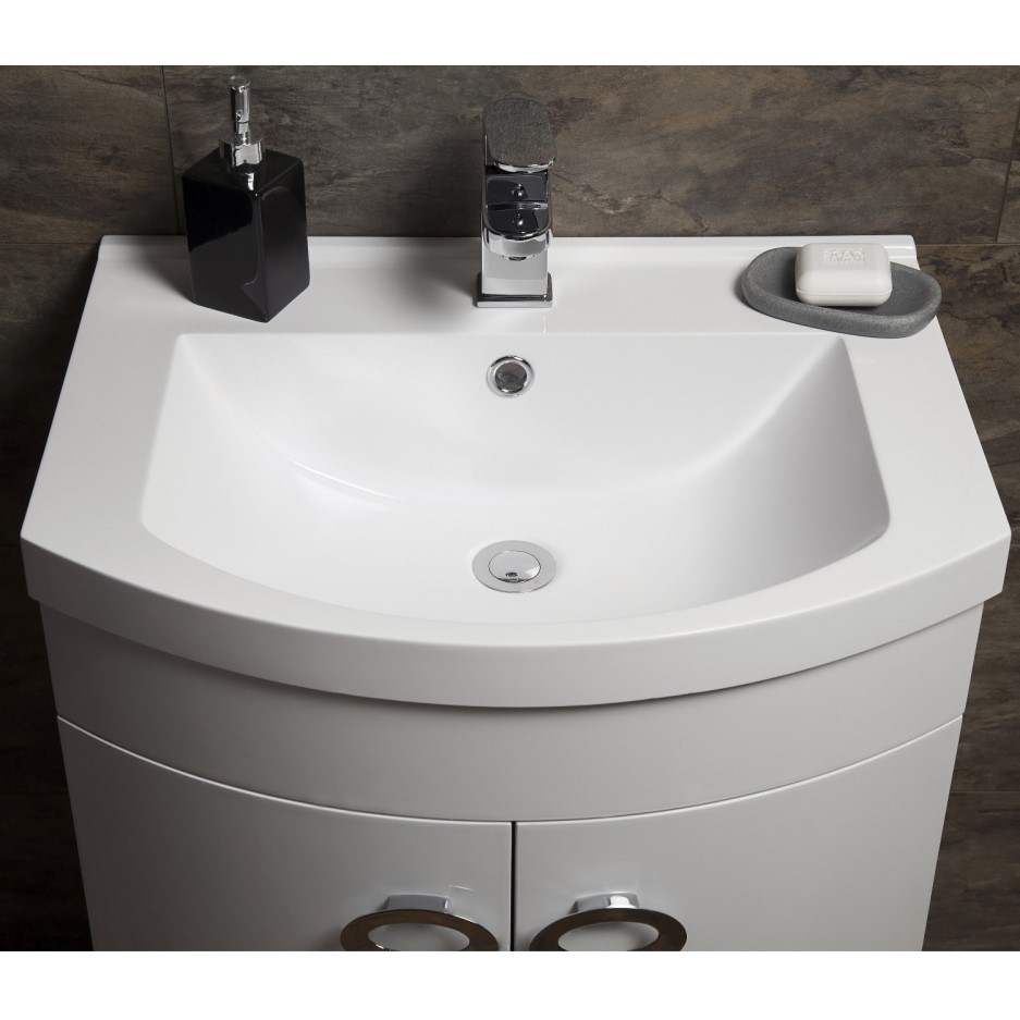 Curved White Bathroom Vanity Unit & Basin W600mm BU001UNITBASINRF