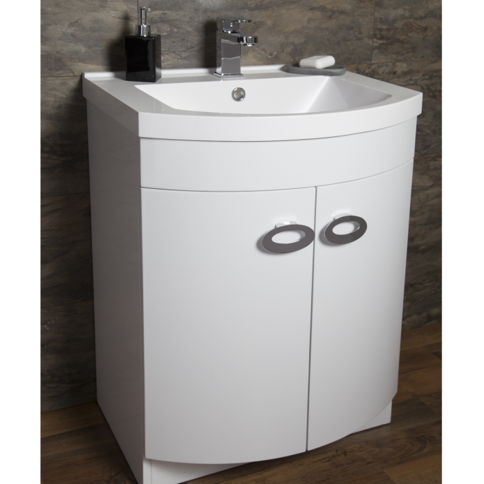 Curved White Bathroom Vanity Unit & Basin W600mm BU001UNITBASINRF