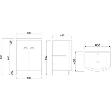 Curved White Bathroom Vanity Unit Basin W600mm Bu001 Unit
