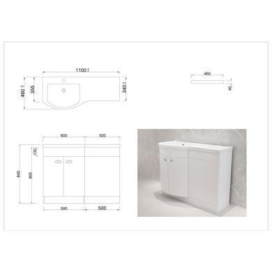 Curved White Left Hand Bathroom Vanity Unit & Basin - Without Toilet