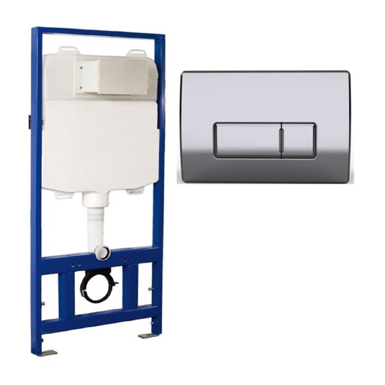 1168mm Wall Hung Toilet Frame & Chrome Pneumatic Flush Plate with Concealed Cistern - Elira
