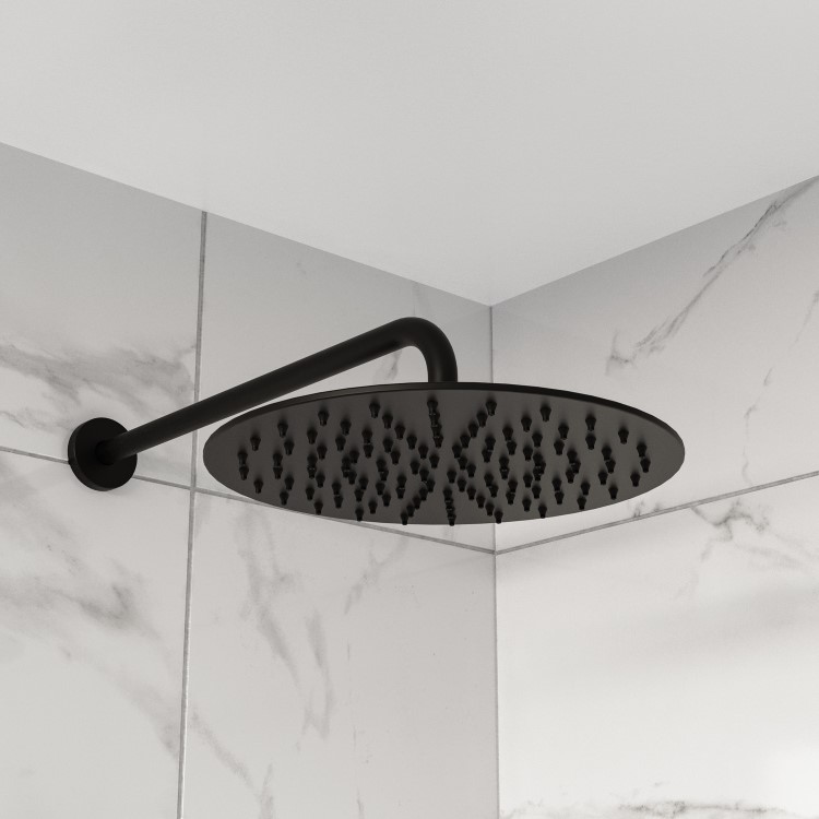 Black 3 Outlet Wall Mounted Thermostatic Mixer Shower Set With Hand Shower and Bath Filler Spout - Arissa