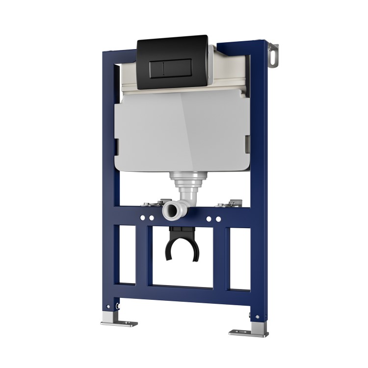 Matt Black Wall Hung Toilet with Soft Close Toilet Seat, Gunmetal Pneumatic Flush Plate, 820mm Frame & Cistern - Newport