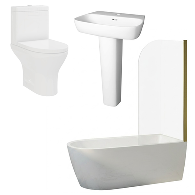 Brass Freestanding Right Hand Shower Bath Suite with Toilet and Basin - Amaro