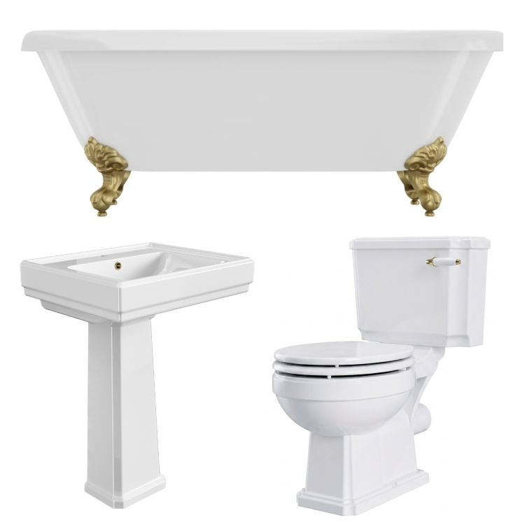 Traditional Brass Freestanding Bath Suite with Toilet & Basin - Park Royal