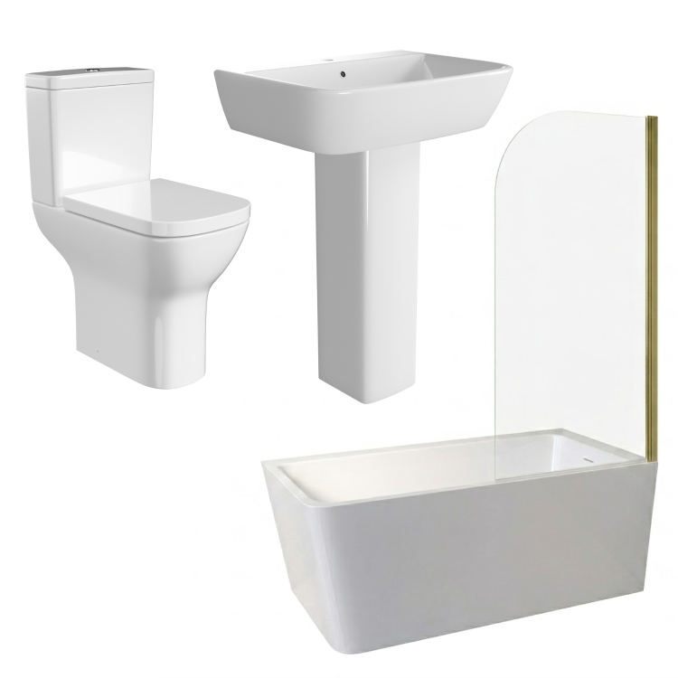 Brass Freestanding Right Hand Shower Bath Suite with Toilet and Basin - Kona